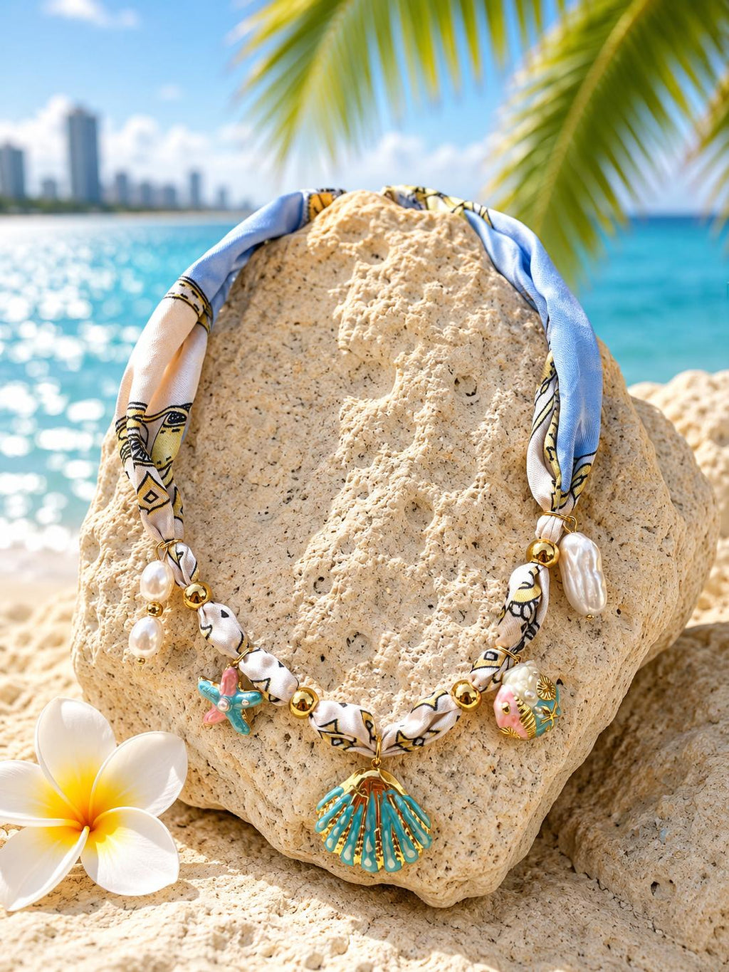 Coastal Collection Scarf Necklace - Evil Eye