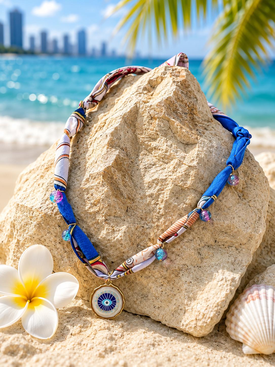 Coastal Collection Scarf Necklace - Evil Eye