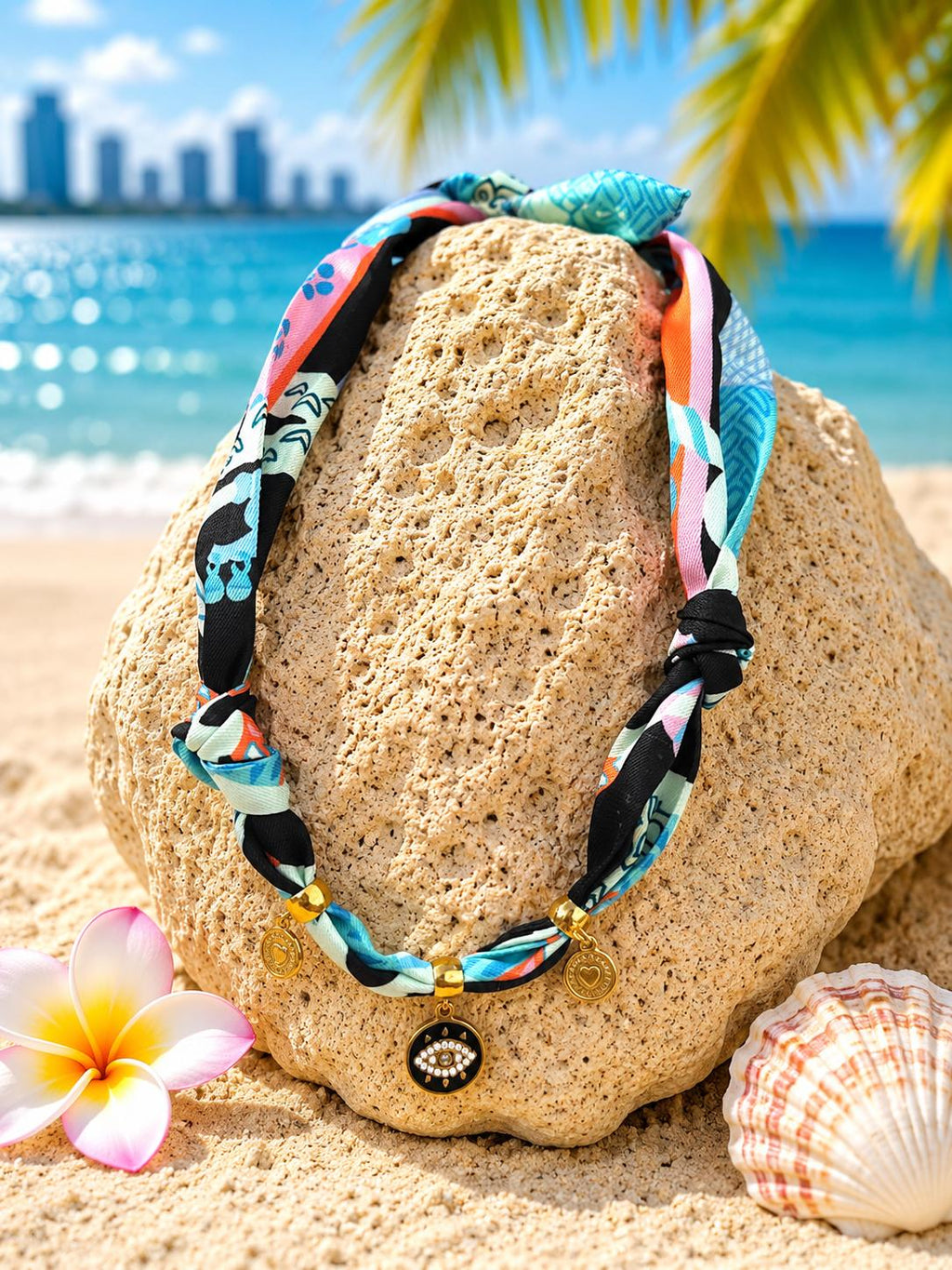 Coastal Collection Scarf Necklace - Evil Eye